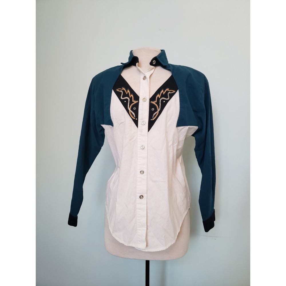 VTG 1849‎ Authentic Ranchwear Women's M Western Shirt Studs Bull Colorblock Yoke